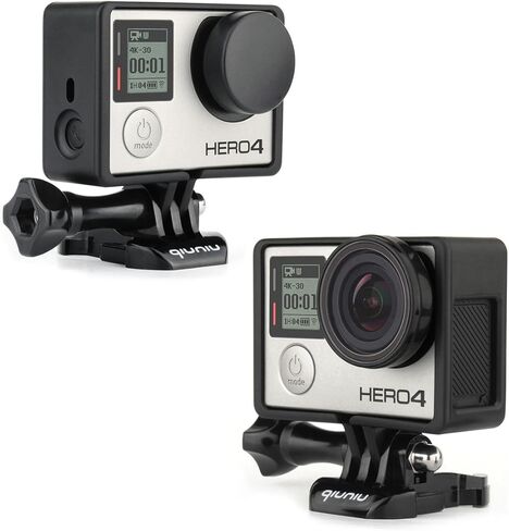 حافظة تثبيت باطار لكاميرا جو برو هيرو 4 3 3+ اكشن - حافظة اطار مع ابزيم اساسي، برغي طويل للابهام، عدسة واقية من الاشعة فوق البنفسجية، غطاء عدسة، وغطاء باب جانبي - اسود in Kuwait
