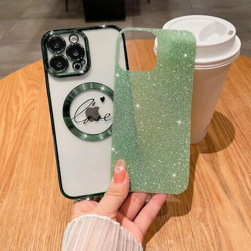 حافظة MGQILING متوافقة مع هاتف iPhone 14 Pro Max المغناطيسي اللامع - 6.7 بوصة، حافظة شفافة مطلية بنمط قلب الحب الفاخر، متوافقة مع MagSafe للنساء والفتيات غطاء خلفي مضاد للصدمات - أرجواني in Kuwait