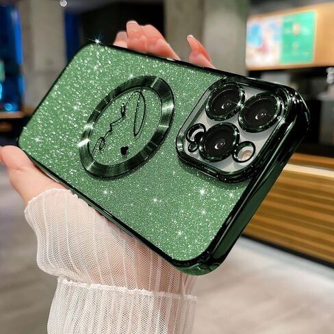 حافظة MGQILING متوافقة مع هاتف iPhone 14 Pro Max المغناطيسي اللامع - 6.7 بوصة، حافظة شفافة مطلية بنمط قلب الحب الفاخر، متوافقة مع MagSafe للنساء والفتيات غطاء خلفي مضاد للصدمات - أرجواني in Kuwait