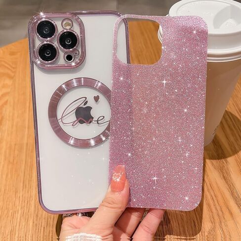 MGQILING Compatible with iPhone 14 Pro Max Magnetic Glitter Case-6.7 Inch, Luxury Love Heart Pattern Plating Clear Case, Compatible with MagSafe for Women Girls Shockproof Back Cover-Purple in Kuwait
