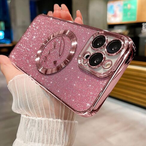 MGQILING Compatible with iPhone 14 Pro Max Magnetic Glitter Case-6.7 Inch, Luxury Love Heart Pattern Plating Clear Case, Compatible with MagSafe for Women Girls Shockproof Back Cover-Purple in Kuwait