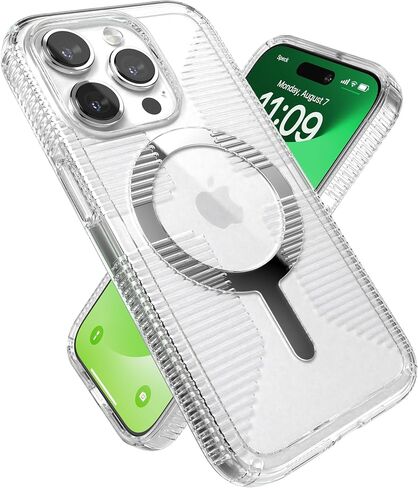 Speck Clear iPhone 15 Case - Slim, Built for MagSafe, Drop Protection Grip - for iPhone 15, iPhone 14 & iPhone 13 - Scratch Resistant, Anti-Yellowing, 6.1 Inch Phone Case - GemShell Grip Clear in Saudi Arabia