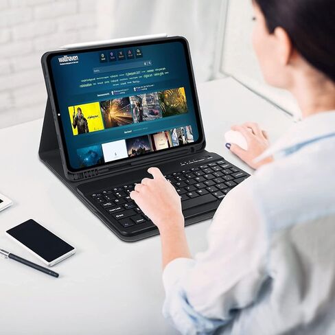 حافظة لوحة مفاتيح لجهاز iPad Pro 11 بوصة الجيل الرابع 2022 / iPad Pro 11 بوصة 2021 و2020 و2018، iPad Air الجيل الخامس/الرابع، لوحة مفاتيح بلوتوث قابلة للفصل مع حامل قلم لجهاز iPad 11 بوصة (الجيل الأول/الثاني/الثالث) (أزرق سماوي) in Kuwait