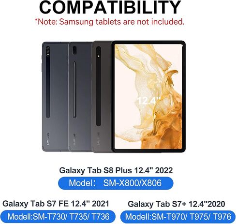 حافظة GreenLaw لهاتف Samsung Galaxy Tab S7 Fe (5G) مع لوحة مفاتيح، Tab S8 Plus S7 Plus، إضاءة خلفية DIY 7 ألوان، لوحة لمس ذكية، حافظة لوحة مفاتيح مغناطيسية قابلة للفصل مع حامل قلم S، أسود in Kuwait