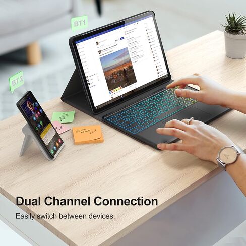 حافظة GreenLaw لهاتف Samsung Galaxy Tab S7 Fe (5G) مع لوحة مفاتيح، Tab S8 Plus S7 Plus، إضاءة خلفية DIY 7 ألوان، لوحة لمس ذكية، حافظة لوحة مفاتيح مغناطيسية قابلة للفصل مع حامل قلم S، أسود in Kuwait
