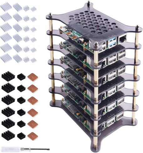 GeeekPi 6-Layers Raspberry Pi Cluster Case,Raspberry Pi Rack Case with Raspberry Pi Heatsinks Stackable Case Stack Enclosure for Raspberry Pi 4/3/2 Model B,Raspberry Pi 3 Model B+ (Brown) in Saudi Arabia