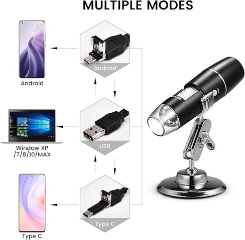 ليدي هاوس مجهر رقمي محمول بمنفذ USB مع حامل معدني، كاميرا فحص عالية الدقة 1000 مرة مع 8 مصابيح LED لاجهزة اندرويد وماك وويندوز والكمبيوتر in Kuwait