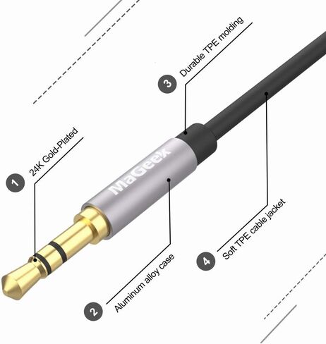 MaGeek 3.5mm Audio Aux Cord, Male to Male Auxiliary Audio Cable Compatible with Beats Headphones, iPhone, iPod, iPad, Car Audio, or Any Audio Device with 3.5mm Aux Port (Black) (1-Pack_10ft) in Kuwait