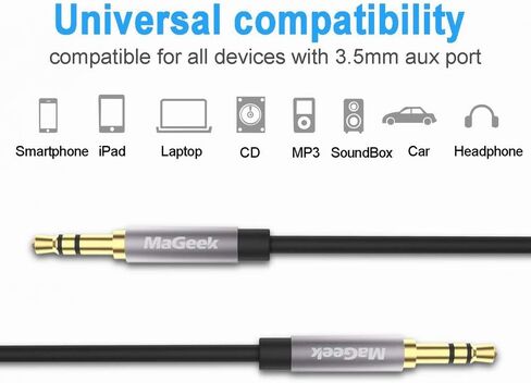 MaGeek 3.5mm Audio Aux Cord, Male to Male Auxiliary Audio Cable Compatible with Beats Headphones, iPhone, iPod, iPad, Car Audio, or Any Audio Device with 3.5mm Aux Port (Black) (1-Pack_10ft) in Kuwait