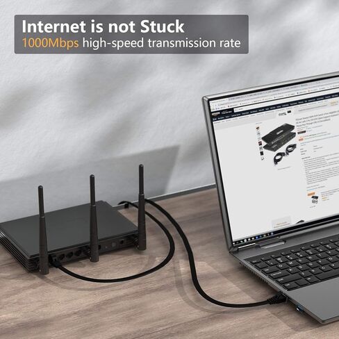 كابل إيثرنت TESmart Cat 6 بطول 50 قدمًا/15 مترًا، كابل RJ45 للشبكة المحلية المسطحة عالي السرعة 1000 ميجابت في الثانية 250 ميجا هرتز، يدعم Cat 5e، مناسب لمحول الشبكة/مودم جيجابت، إلخ (50 قدمًا / 15 مترًا، أسود) in Kuwait