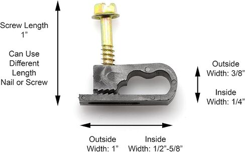 THE CIMPLE CO Dual Cable Clips with Screws - 1/2 Inch Coaxial Cable Clamps Outdoor - Exterior Cord Management for Coax, CAT Ethernet, Electrical Wire - Screw Clamps for Wires on Wall - 100 PCS, Black in Kuwait