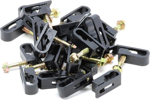 THE CIMPLE CO Dual Cable Clips with Screws - 1/2 Inch Coaxial Cable Clamps Outdoor - Exterior Cord Management for Coax, CAT Ethernet, Electrical Wire - Screw Clamps for Wires on Wall - 100 PCS, Black in Kuwait
