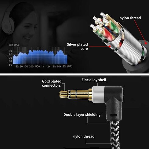3.5mm Headphone Extension Cable Right Angle, 3.5mm Male to Female Stereo Audio Extension Cable/90 Degree Right Angle Aux Cable for Smartphones, Tablets, Media Players (6FT) in Kuwait