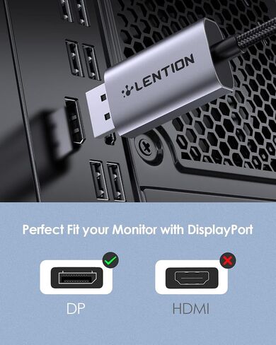 محول كابل LENTION 6FT USB C إلى DisplayPort (4K@60 هرتز، 2K@165 هرتز) لأجهزة Mac، Windows، Linux OS، متوافق مع 2023-2016 MacBook، iPad/Surface/Mac Air الجديد، Dell، XPS، إلخ (CU708-2M، فضي ) in Kuwait