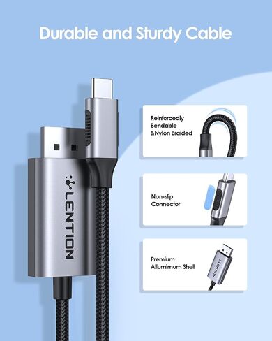 محول كابل LENTION 6FT USB C إلى DisplayPort (4K@60 هرتز، 2K@165 هرتز) لأجهزة Mac، Windows، Linux OS، متوافق مع 2023-2016 MacBook، iPad/Surface/Mac Air الجديد، Dell، XPS، إلخ (CU708-2M، فضي ) in Kuwait