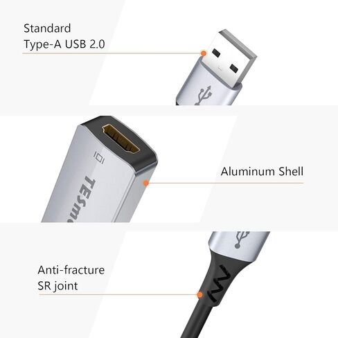 تيسمارت محول USB الى HDMI، محول كيبل صوت وفيديو HD 1080P، محول USB 3.0/2.0 الى HDMI للكمبيوتر واللاب توب وجهاز العرض HDTV متوافق مع ويندوز XP/10، ماك او اس in Kuwait