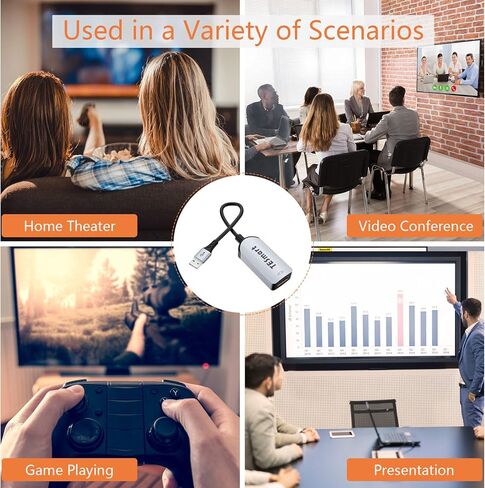 تيسمارت محول USB الى HDMI، محول كيبل صوت وفيديو HD 1080P، محول USB 3.0/2.0 الى HDMI للكمبيوتر واللاب توب وجهاز العرض HDTV متوافق مع ويندوز XP/10، ماك او اس in Kuwait