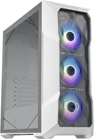 Cooler Master MasterBox TD500 Mesh White Airflow ATX Mid-Tower with Polygonal Mesh Front Panel, Crystalline Tempered Glass, E-ATX up to 10.5", Three 120mm ARGB Lighting Fans in Kuwait
