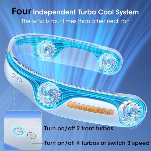 BUDINOQUE مروحة الرقبة المحمولة، مروحة خالية من الشفرة بدون استخدام اليدين، مروحة تبريد شخصية مع 3 سرعات، بطارية 4000 مللي أمبير في الساعة، مروحة شخصية يمكن ارتداؤها، مروحة رقبة تعمل بمنفذ USB للأماكن الخارجية in Kuwait