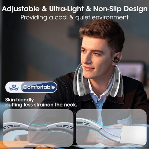 BUDINOQUE مروحة الرقبة المحمولة، مروحة خالية من الشفرة بدون استخدام اليدين، مروحة تبريد شخصية مع 3 سرعات، بطارية 4000 مللي أمبير في الساعة، مروحة شخصية يمكن ارتداؤها، مروحة رقبة تعمل بمنفذ USB للأماكن الخارجية in Kuwait