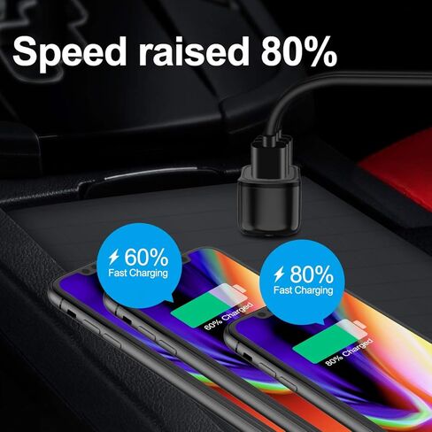 شاحن سيارة USB، Bralon 24W/4.8A 3 منافذ شاحن سيارة سريع للهواتف الذكية متوافق مع iPhone 11/11 Pro(Max)/XS(Max)/X/8 7 6 S Plus، Galaxy Note S10 S9 S8 S7 S6 آي باد، إم بي 3 والمزيد in Kuwait