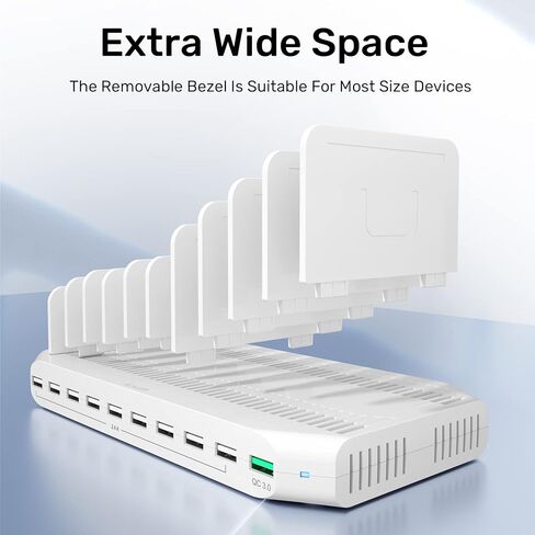 حامل شحن Alxum 120 واط 10 منافذ مع 6 شواحن USB-A 2 Qc3.0 2 PD 18 واط شحن سريع مع حامل ساعة مناسب لمجموعة واسعة من الأجهزة ذات الجهد الزائد والتيار الزائد والحماية من الشحن الزائد in Kuwait