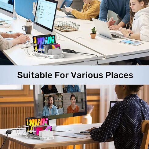 حامل شحن Alxum 120 واط 10 منافذ مع 6 شواحن USB-A 2 Qc3.0 2 PD 18 واط شحن سريع مع حامل ساعة مناسب لمجموعة واسعة من الأجهزة ذات الجهد الزائد والتيار الزائد والحماية من الشحن الزائد in Kuwait