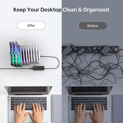 حامل شحن Alxum 120 واط 10 منافذ مع 6 شواحن USB-A 2 Qc3.0 2 PD 18 واط شحن سريع مع حامل ساعة مناسب لمجموعة واسعة من الأجهزة ذات الجهد الزائد والتيار الزائد والحماية من الشحن الزائد in Kuwait