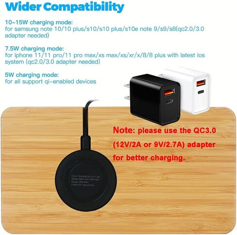 قاعدة شحن لاسلكية خشبية من الخيزران مع منظم مكتبي، حامل قاعدة شحن خشبي 15 واط لاجهزة ايفون واندرويد وسامسونج وجميع الجوالات كيو اي للمنضدة المنزلية والمكتب كينغتسيو in Kuwait