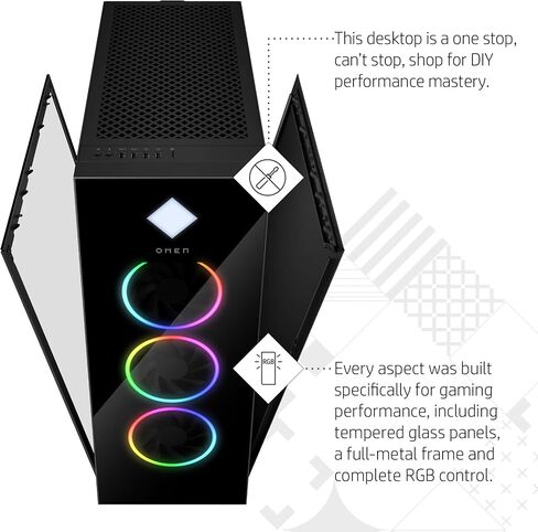 كمبيوتر مكتبي HP OMEN 45L للألعاب، AMD Ryzen 9 5900X، ذاكرة الوصول العشوائي 32 جيجابايت، محرك أقراص الحالة الصلبة 1 تيرابايت، NVIDIA GeForce RTX 3080 Ti Graphics، Windows 11 Home، GT22-0182 (2023) in Kuwait