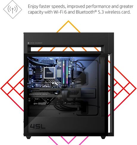 كمبيوتر مكتبي HP OMEN 45L للألعاب، AMD Ryzen 9 5900X، ذاكرة الوصول العشوائي 32 جيجابايت، محرك أقراص الحالة الصلبة 1 تيرابايت، NVIDIA GeForce RTX 3080 Ti Graphics، Windows 11 Home، GT22-0182 (2023) in Kuwait
