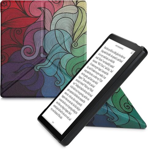 kwmobile Origami Case Compatible with Amazon Kindle Oasis 10. Generation - Case Slim Premium PU Leather Cover with Stand - Travel Black/Multicolor in Saudi Arabia