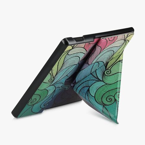 kwmobile Origami Case Compatible with Amazon Kindle Oasis 10. Generation - Case Slim Premium PU Leather Cover with Stand - Travel Black/Multicolor in Saudi Arabia
