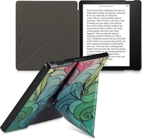 kwmobile Origami Case Compatible with Amazon Kindle Oasis 10. Generation - Case Slim Premium PU Leather Cover with Stand - Travel Black/Multicolor in Saudi Arabia