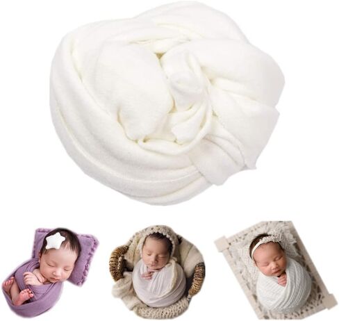 Newborn Baby Photo Props Blanket Stretch Knit Double-Side Wrap for Boys Girls Photography Shoot (White) in Kuwait