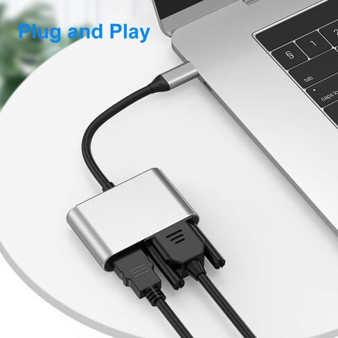 محول Aorz USB C إلى HDMI VGA، محول USB من النوع C إلى VGA HDMI Splitter Thunderbolt 3 محول HDMI VGA مزدوج لجهاز MacBook Pro/iPad Pro/Air 2020 2019 2018، Dell XPS 13/15، Surface Pro، Galaxy S20 in Kuwait