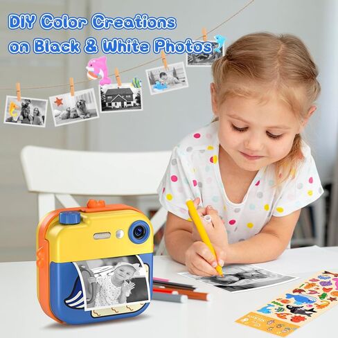 طباعة فورية لكاميرا الأطفال - كاميرا فيديو رقمية فورية بدقة 1080 بكسل للأطفال، هدايا عيد الميلاد للفتيات والأولاد من سن 3 إلى 12 عامًا، كاميرات للأطفال الصغار مع 3 لفات بدون ورق طباعة حبر وبطاقة SD 32 جرام - أصفر in Kuwait