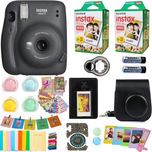 كاميرا Fujifilm Instax Mini 11 + فيلم Fuji Instant Instax (40 ورقة) تتضمن حافظة + إطارات متنوعة + ألبوم صور + 4 فلاتر ألوان والمزيد من الملحقات (رمادي فحمي) in Kuwait