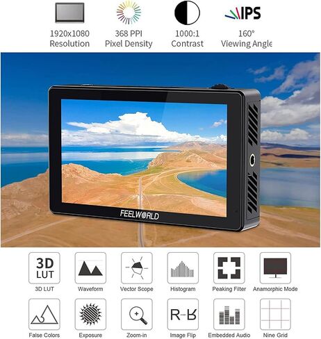 FEELWORLD LUT5 5.5 بوصة فائقة السطوع 3000nit DSLR كاميرا مراقبة ميدانية تعتيم تلقائي شاشة لمس HDR 3D LUT مع شكل موجي 4K HDMI مدخل مخرج 1920X1080 لوحة IPS in Saudi Arabia