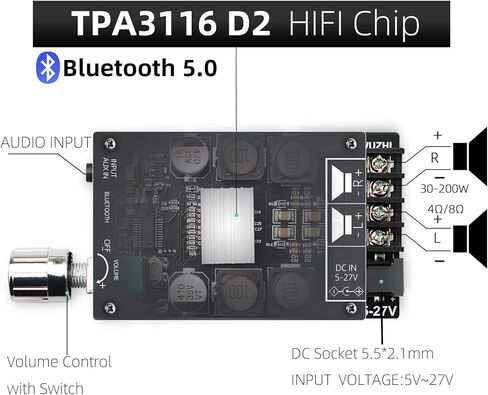 لوحة مضخم صوت بلوتوث مع شريحة TPA3116D2، 50 وات + 50 وات، وحدة ذروة خرج الطاقة من الفئة D لمكبر الصوت اللاسلكي DIY (ZK-502C) in Kuwait