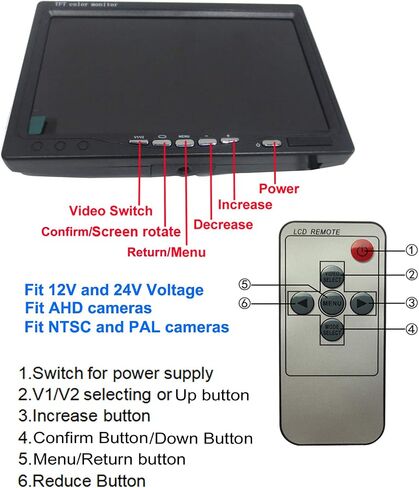 شاشة سيارة HUINETUL 12V 24V HD TFT ملونة LCD احتياطية شاشة عرض سيارة لسيارة شاحنة قافلة كاميرا/DVD/مستقبل الأقمار الصناعية 1024x600p Fit AHD/NTSC/PAL in Saudi Arabia