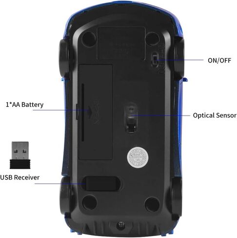 elec Space Wireless Mouse, 2.4GHz Cool Sport Car Shape Wireless Mouse Optical Cordless Mice with USB Receiver for PC Laptop Computer Notebook 1600 DPI-Blue in Saudi Arabia