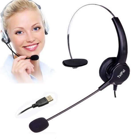Corded Noise Cancelling Monaural Headset with USB Headset Adapter as Office PC Headset for Computer/PC/Laptop Use Only in Kuwait