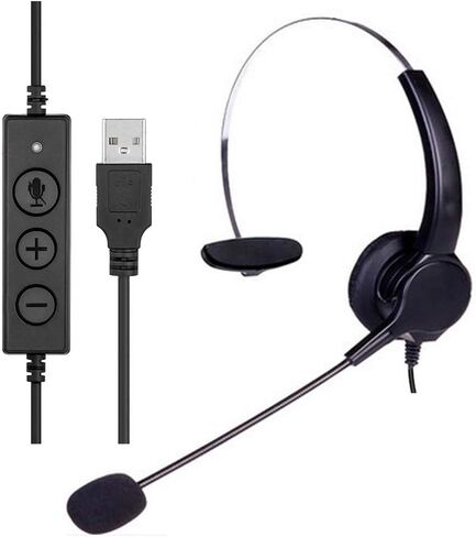 Corded Noise Cancelling Monaural Headset with USB Headset Adapter as Office PC Headset for Computer/PC/Laptop Use Only in Kuwait