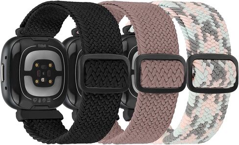 Braided Stretchy Solo Loop Bands Compatible With Fitbit Versa 3/Versa 4/Sense 2/Sense for Women Men Nylon Elastic Straps Wristbands for Fitbit Versa 3/4(3 Pack) in Saudi Arabia