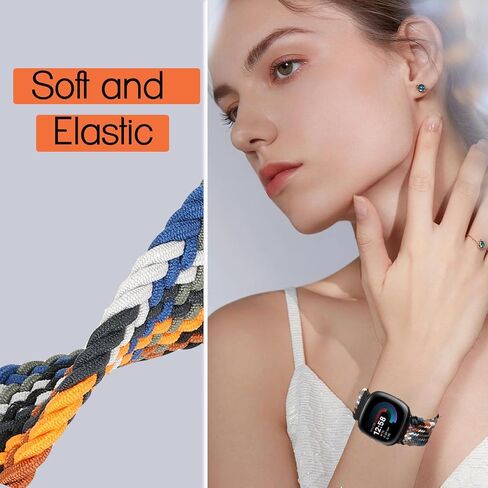 Braided Stretchy Solo Loop Bands Compatible With Fitbit Versa 3/Versa 4/Sense 2/Sense for Women Men Nylon Elastic Straps Wristbands for Fitbit Versa 3/4(3 Pack) in Saudi Arabia