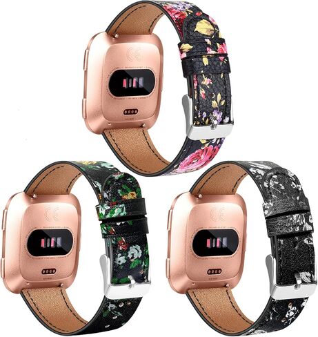 POHNUI 3 Pack Leather Bands Compatible with Fitbit Versa 2/Versa/Versa Lite/Versa SE for Women Men, Adjustable Soft Leather Replacement Strap Wristband for Fitbit Versa Smart Watch in Kuwait