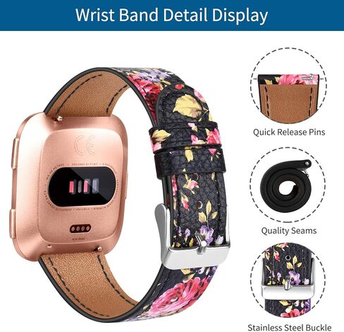 POHNUI 3 Pack Leather Bands Compatible with Fitbit Versa 2/Versa/Versa Lite/Versa SE for Women Men, Adjustable Soft Leather Replacement Strap Wristband for Fitbit Versa Smart Watch in Kuwait