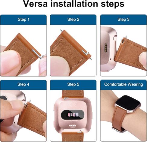 POHNUI 3 Pack Leather Bands Compatible with Fitbit Versa 2/Versa/Versa Lite/Versa SE for Women Men, Adjustable Soft Leather Replacement Strap Wristband for Fitbit Versa Smart Watch in Kuwait