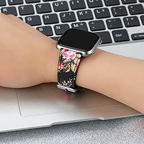 POHNUI 3 Pack Leather Bands Compatible with Fitbit Versa 2/Versa/Versa Lite/Versa SE for Women Men, Adjustable Soft Leather Replacement Strap Wristband for Fitbit Versa Smart Watch in Kuwait